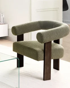 Poltrona ILBRO Bouclé Verde/Marrone scuro
