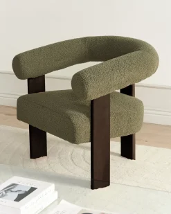 Poltrona ILBRO Bouclé Verde/Marrone scuro