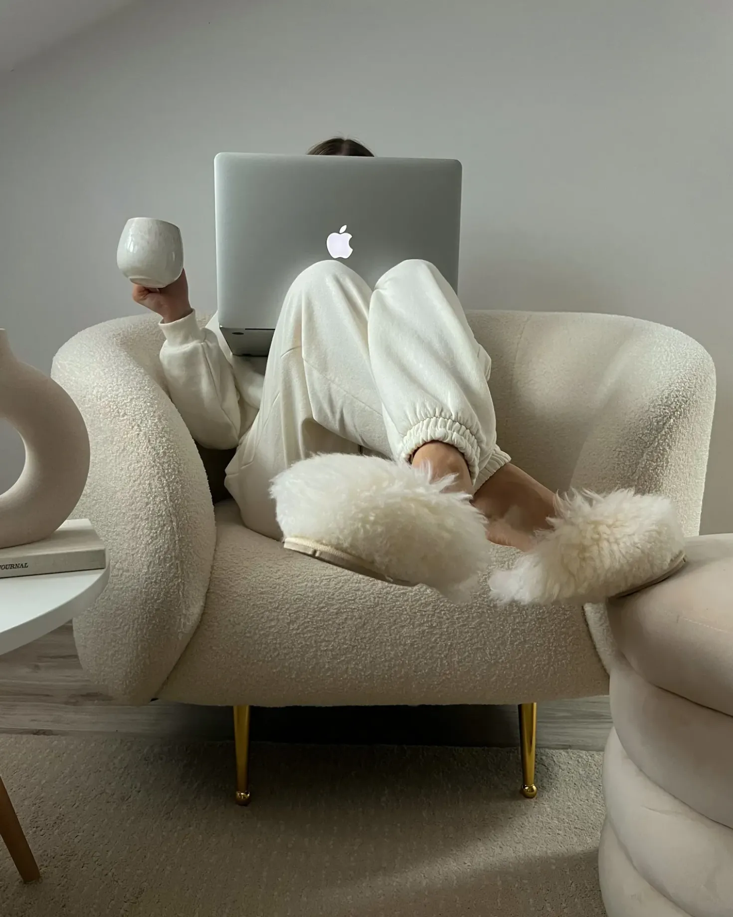 Poltrona LOEN Bouclé Bianco
