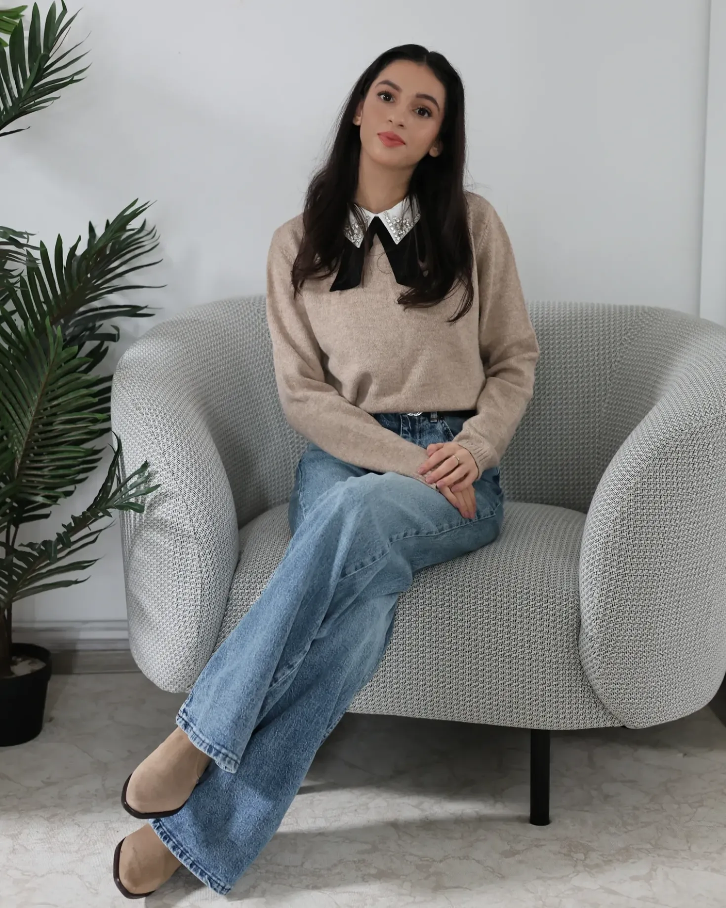 Poltrona LOEN Tessuto Nero/Bianco