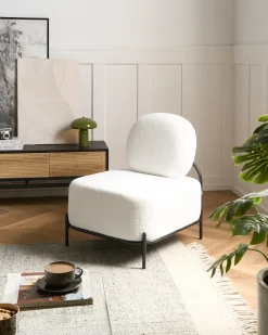 Poltrona LUNDE Bouclé Bianco