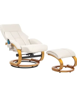 Poltrona massaggiante FORCE con poggiapiedi Pelle sintetica Beige chiaro