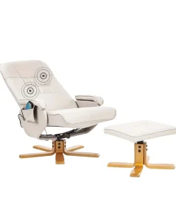 Poltrona massaggiante RELAXPRO con poggiapiedi Pelle sintetica Beige chiaro