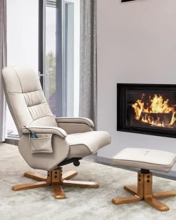 Poltrona massaggiante RELAXPRO con poggiapiedi Pelle sintetica Beige chiaro