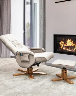 Poltrona massaggiante RELAXPRO con poggiapiedi Pelle sintetica Beige chiaro