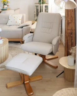 Poltrona massaggiante RELAXPRO con poggiapiedi Pelle sintetica Beige chiaro