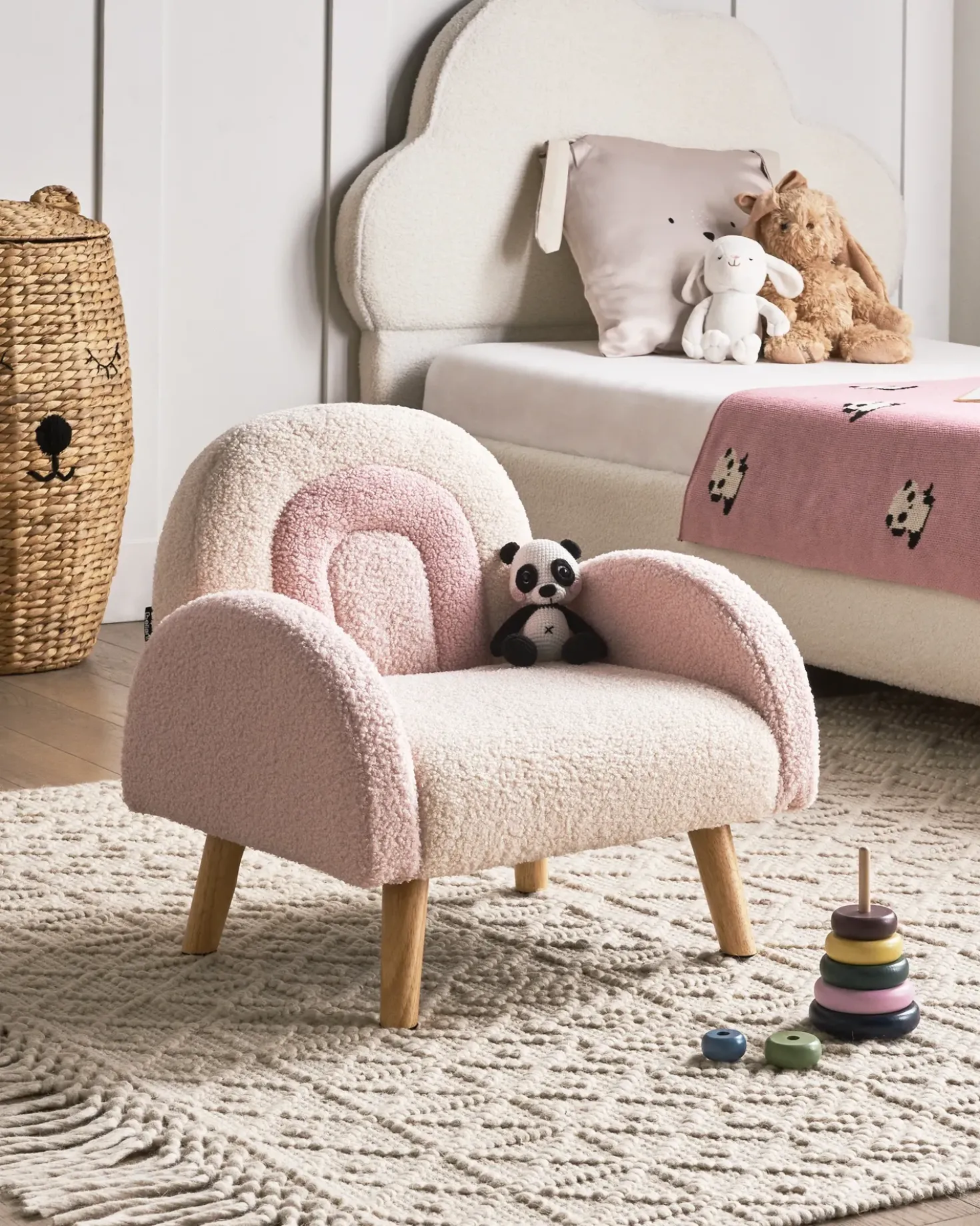 Poltrona per Bambini Arcobaleno OMBO Bouclé Rosa pastello