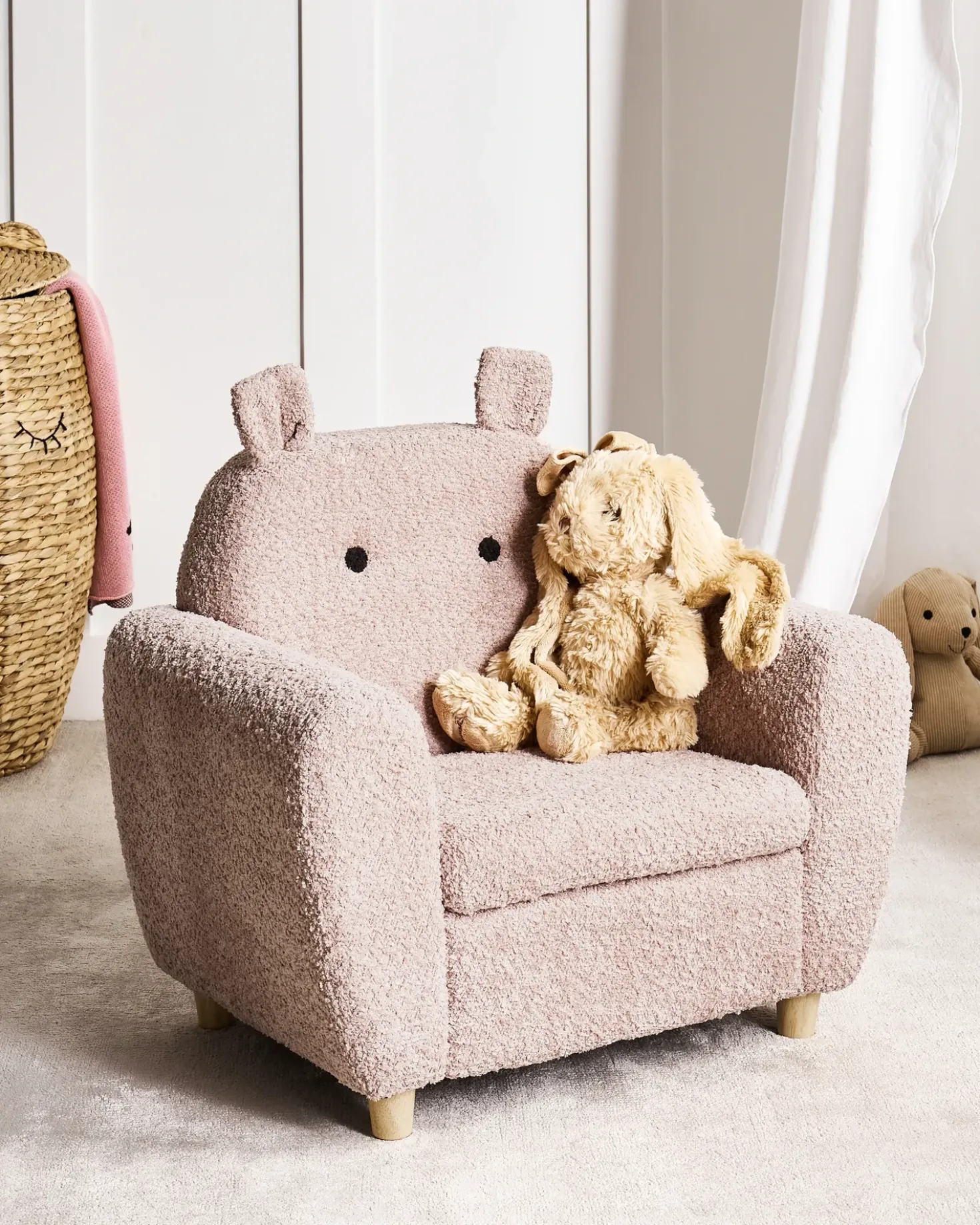 Poltrona per Bambini Ippopotamo MARIBO Bouclé Rosa pastello