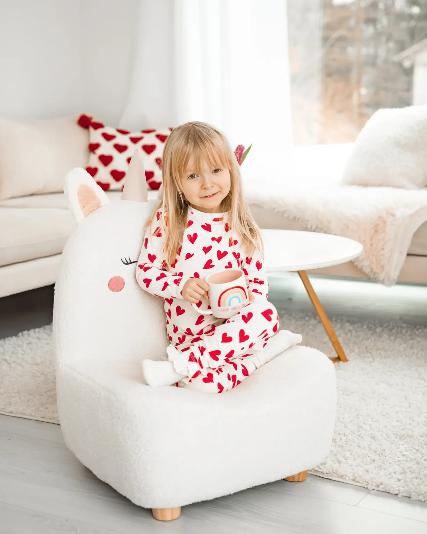 Poltrona per Bambini Unicorno LULEA Bouclé Bianco sporco