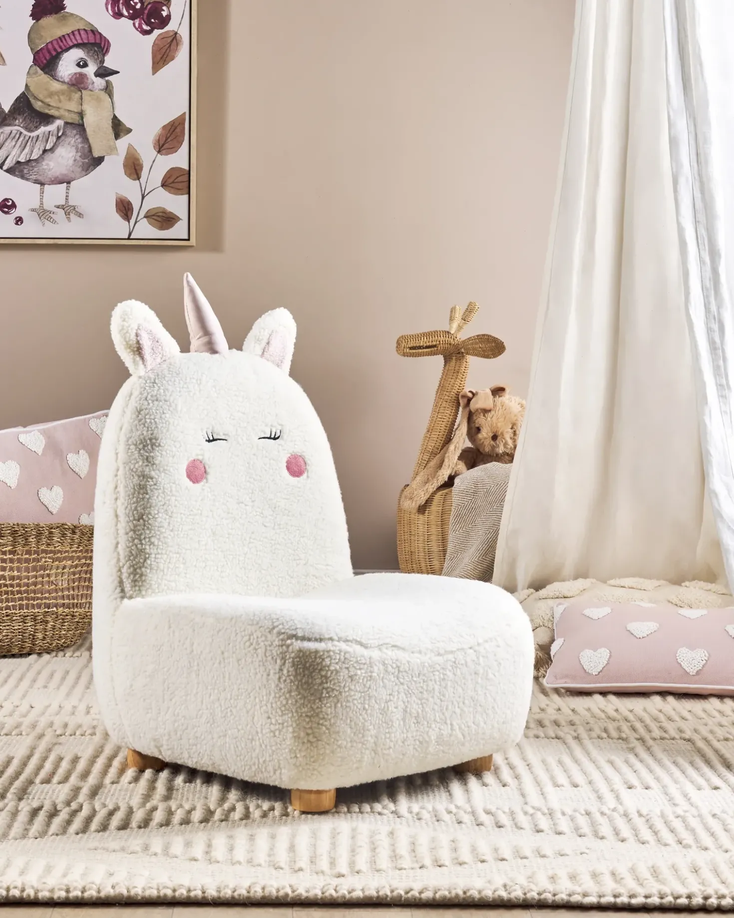 Poltrona per Bambini Unicorno LULEA Bouclé Bianco sporco