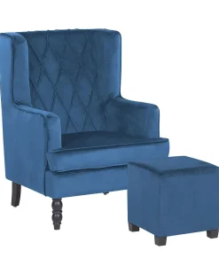Poltrona SANDSET con poggiapiedi Velluto Blu scuro