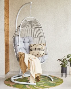 Poltrona sospesa con supporto da pavimento SESIA Rattan sintetico (PE) Grigio chiaro