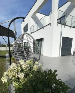 Poltrona sospesa con supporto da pavimento TOLLO Rattan sintetico (PE) Grigio