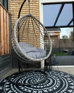 Poltrona sospesa con supporto da pavimento TOLLO Rattan sintetico (PE) Grigio