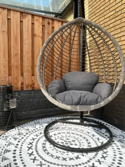 Poltrona sospesa con supporto da pavimento TOLLO Rattan sintetico (PE) Grigio