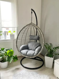 Poltrona sospesa con supporto da pavimento TOLLO Rattan sintetico (PE) Grigio