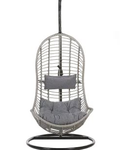 Poltrona sospesa con supporto da pavimento PINETO Rattan sintetico (PE) Grigio