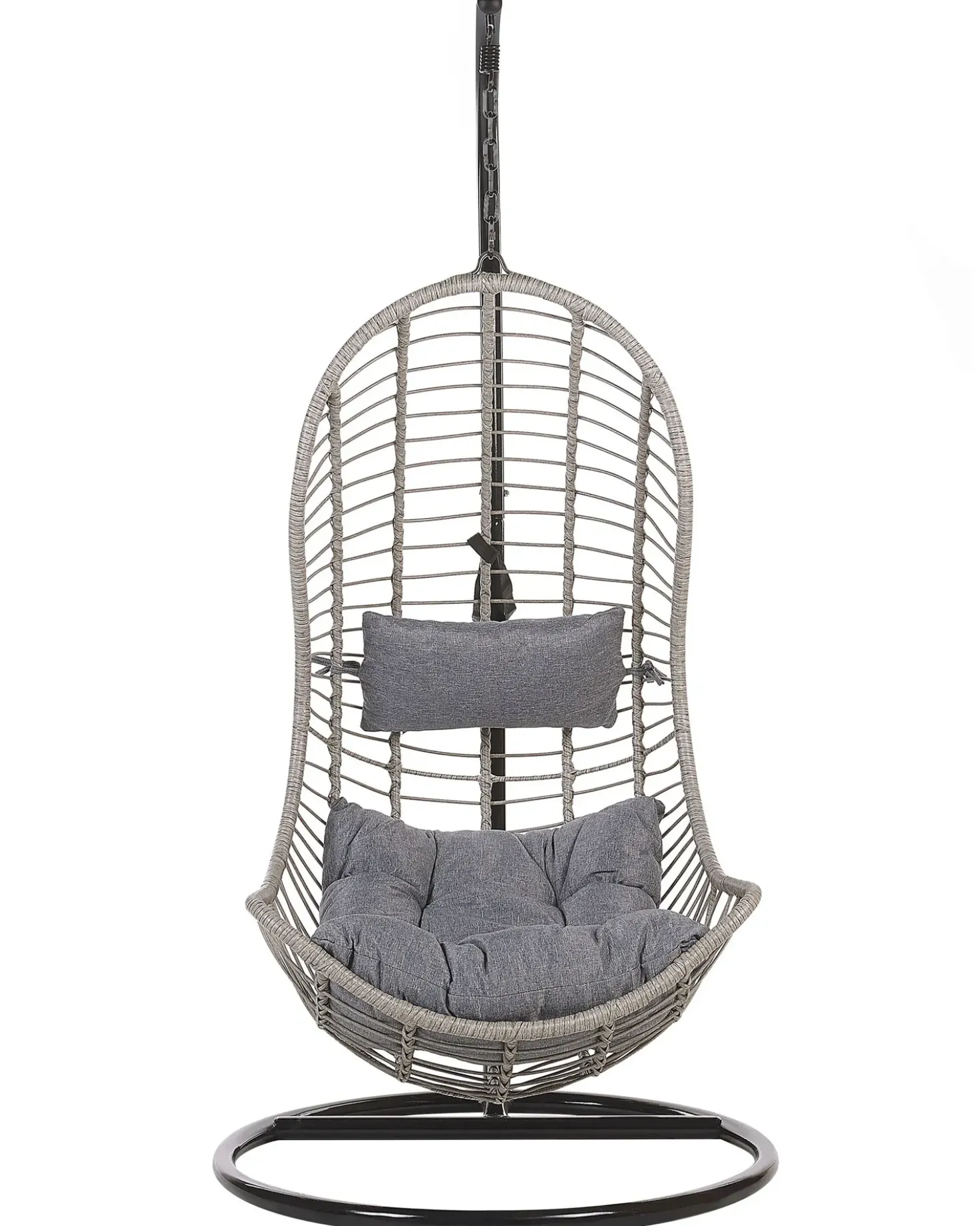 Poltrona sospesa con supporto da pavimento PINETO Rattan sintetico (PE) Grigio