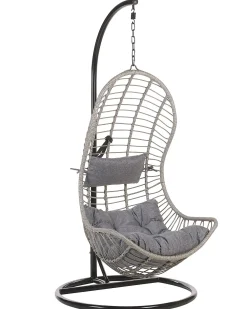 Poltrona sospesa con supporto da pavimento PINETO Rattan sintetico (PE) Grigio