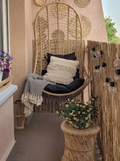 Poltrona sospesa con supporto da pavimento PINETO Rattan sintetico (PE) Naturale