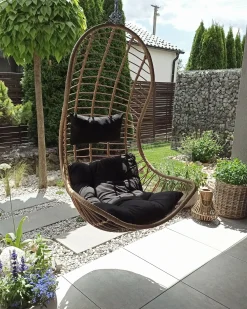 Poltrona sospesa con supporto da pavimento PINETO Rattan sintetico (PE) Naturale