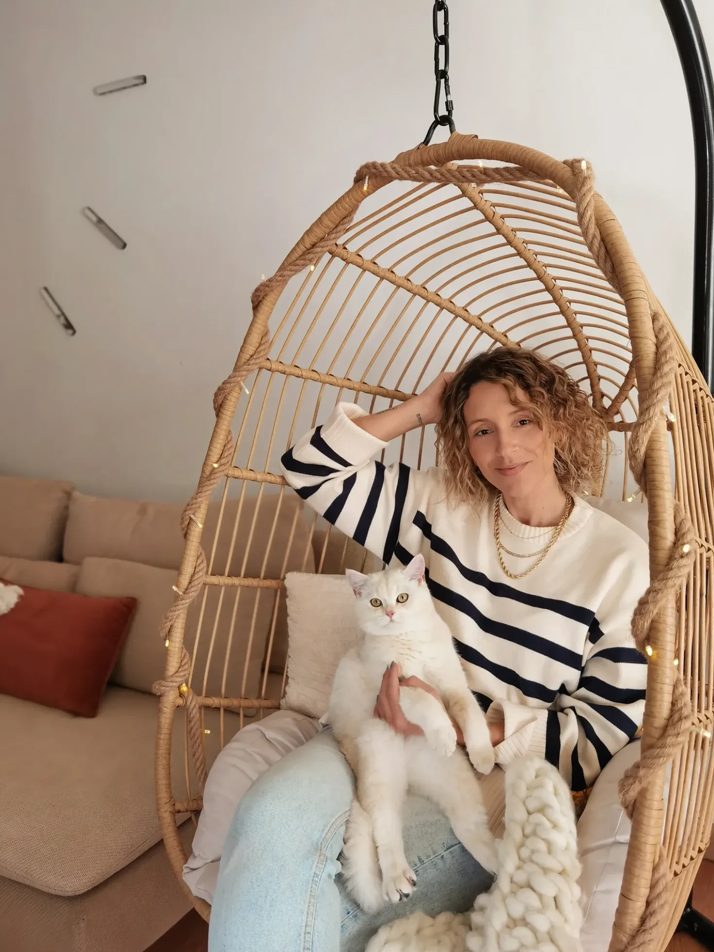 Poltrona sospesa con supporto da pavimento CASOLI Rattan sintetico (PE) Naturale