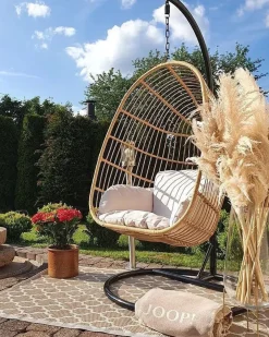 Poltrona sospesa con supporto da pavimento CASOLI Rattan sintetico (PE) Naturale