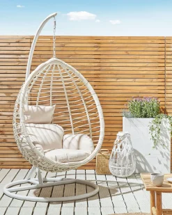 Poltrona sospesa con supporto da pavimento FANO Rattan sintetico (PE) Bianco