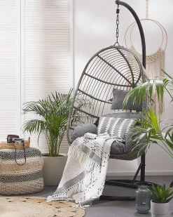 Poltrona sospesa con supporto da pavimento CASOLI Rattan sintetico (PE) Grigio