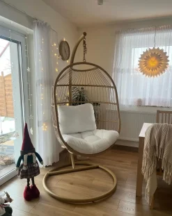 Poltrona sospesa con supporto da pavimento ALBA Rattan sintetico (PE) Naturale