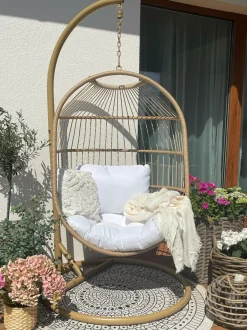 Poltrona sospesa con supporto da pavimento ALBA Rattan sintetico (PE) Naturale