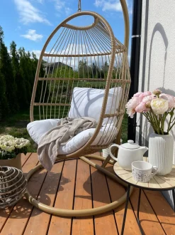 Poltrona sospesa con supporto da pavimento ALBA Rattan sintetico (PE) Naturale