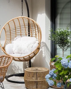 Poltrona sospesa con supporto da pavimento ASPIO Rattan sintetico (PE) Naturale