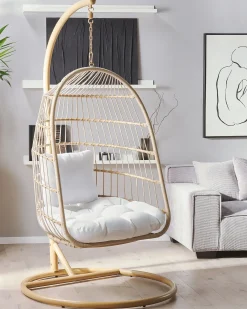 Poltrona sospesa con supporto da pavimento ALLERA Rattan sintetico (PE) Beige