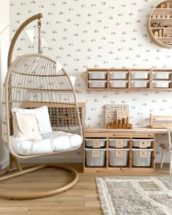 Poltrona sospesa con supporto da pavimento ALLERA Rattan sintetico (PE) Beige
