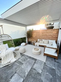 Poltrona sospesa con supporto da pavimento ALLERA Rattan sintetico (PE) Beige