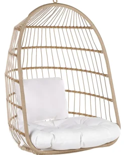 Poltrona sospesa con supporto da pavimento ALLERA Rattan sintetico (PE) Beige