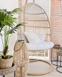Poltrona sospesa con supporto da pavimento ALLERA Rattan sintetico (PE) Beige