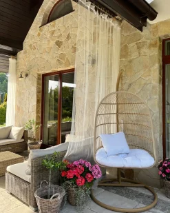 Poltrona sospesa con supporto da pavimento ALLERA Rattan sintetico (PE) Beige