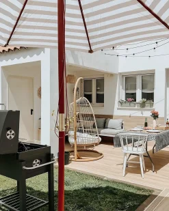 Poltrona sospesa con supporto da pavimento ALLERA Rattan sintetico (PE) Beige