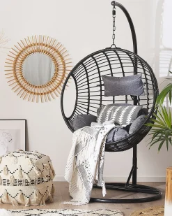 Poltrona sospesa con supporto da pavimento ASPIO Rattan sintetico (PE) Nero