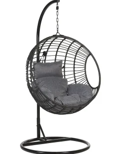 Poltrona sospesa con supporto da pavimento ASPIO Rattan sintetico (PE) Nero