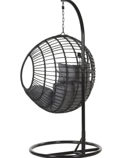 Poltrona sospesa con supporto da pavimento ASPIO Rattan sintetico (PE) Nero