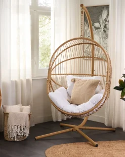 Poltrona sospesa con supporto da pavimento ACRI Rattan sintetico (PE) Beige