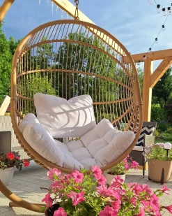 Poltrona sospesa con supporto da pavimento ACRI Rattan sintetico (PE) Beige