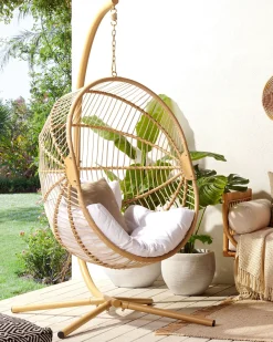 Poltrona sospesa con supporto da pavimento ACRI Rattan sintetico (PE) Beige