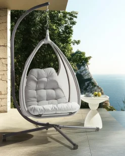 Poltrona sospesa con supporto da pavimento AVEGNO Tessuto Grigio chiaro