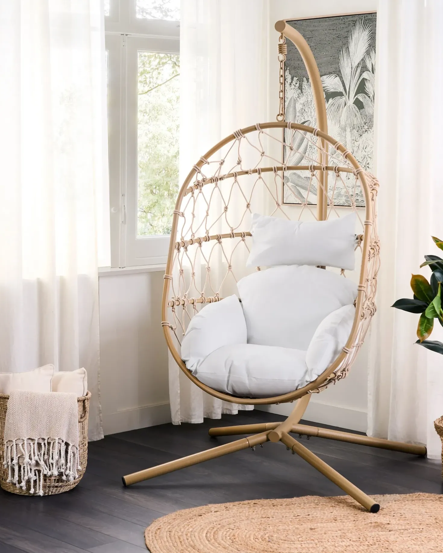 Poltrona sospesa con supporto da pavimento ADRIA Metallo Beige