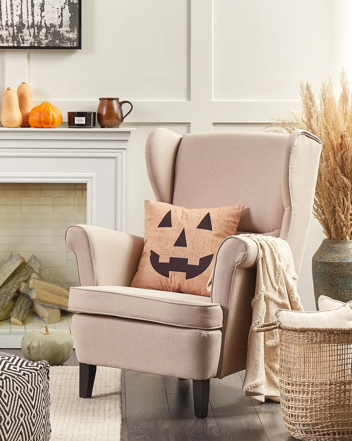 Poltrona Wingback ABSON Tessuto Beige chiaro