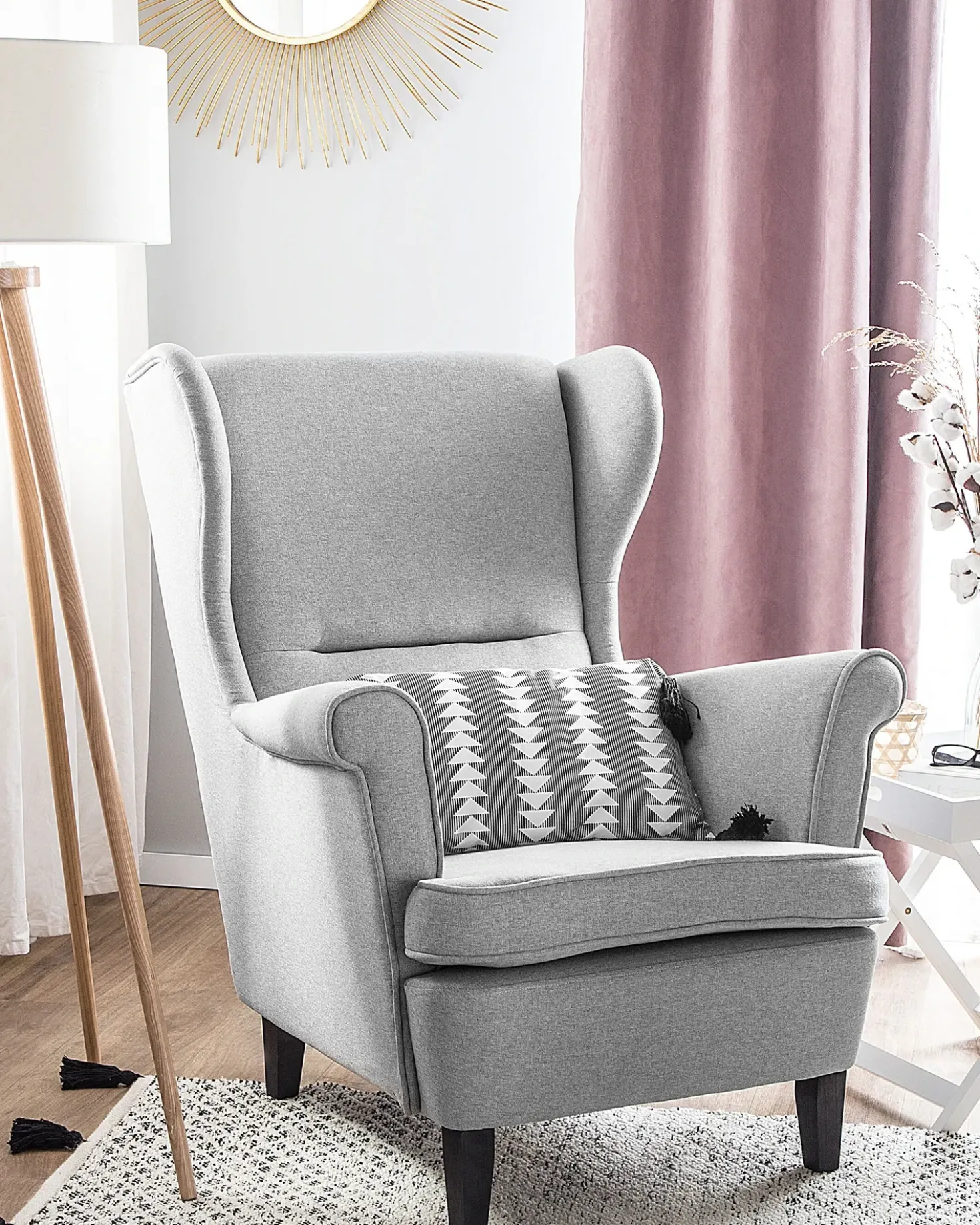 Poltrona Wingback ABSON Tessuto Grigio